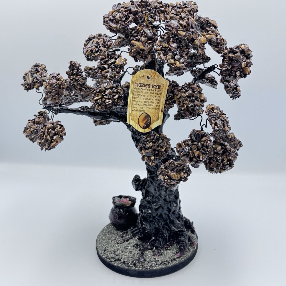 Gemstone Bonsai Tree Tiger Eye Crystal Chakra Good Luck Money Tree 12in Peru